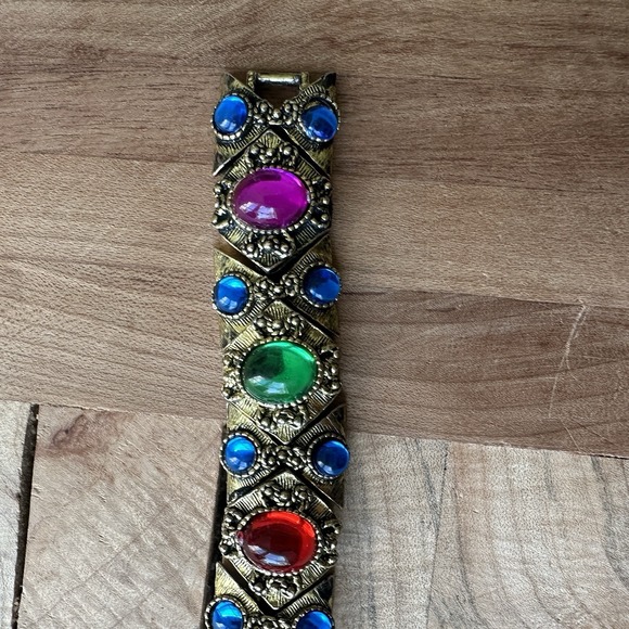 VTG Byzantine Etruscan Mogul Cabs Bracelet 7 Inch w Earrings Multicolor Ornate - Picture 3 of 13